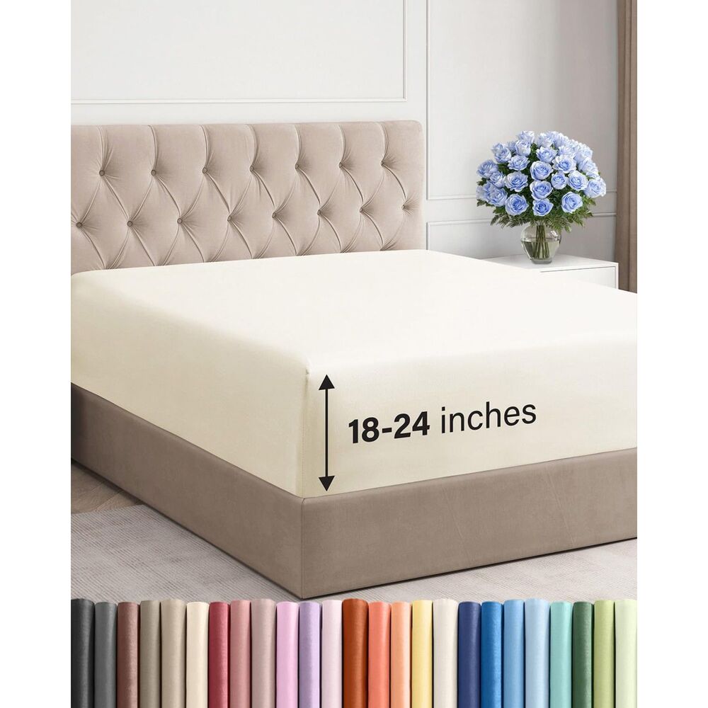 Extra Deep FULL Fitted Sheet - Hotel Luxury Fits 18-24 inch Mattress (Off White)